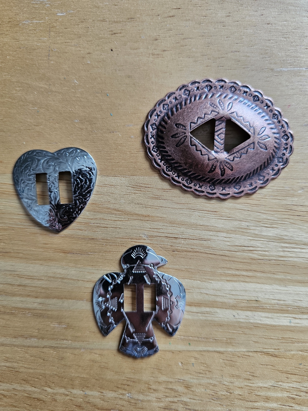Western Concho Set - Copper Oval + Silver Heart & Thunderbird